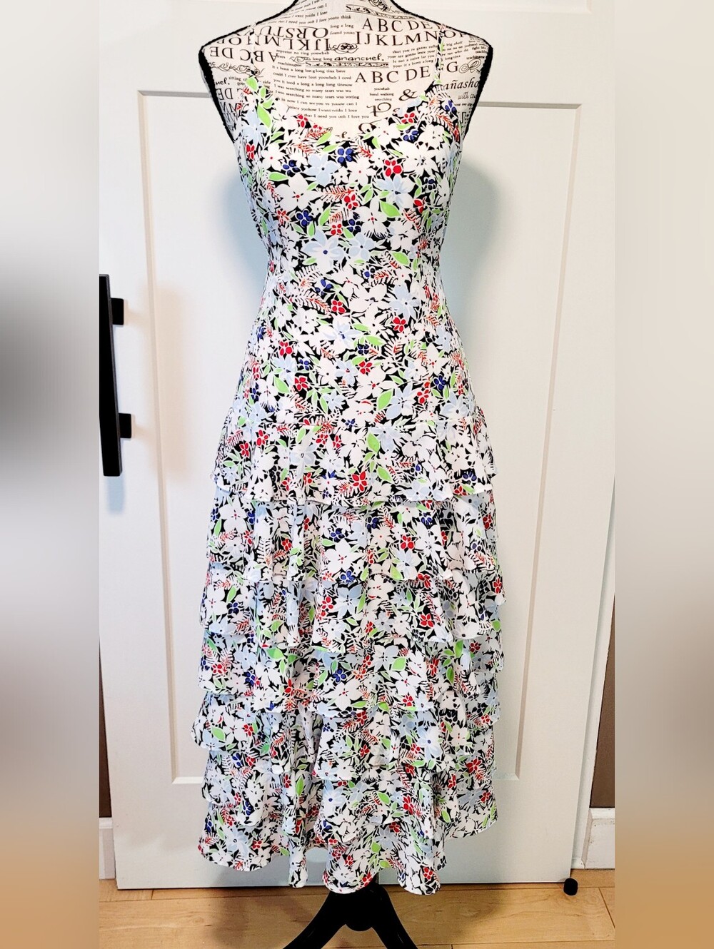 LIKELY Ariella Floral Tiered Ruffle Midi Dress Strappy Sleeveless 2 Summer Chic